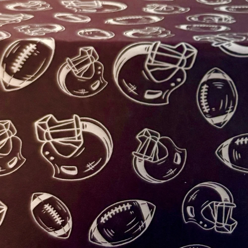 New- Matching Set of 3 Football  Reusable Tablecloths 60x84. 52x70 & 1- 70Round-